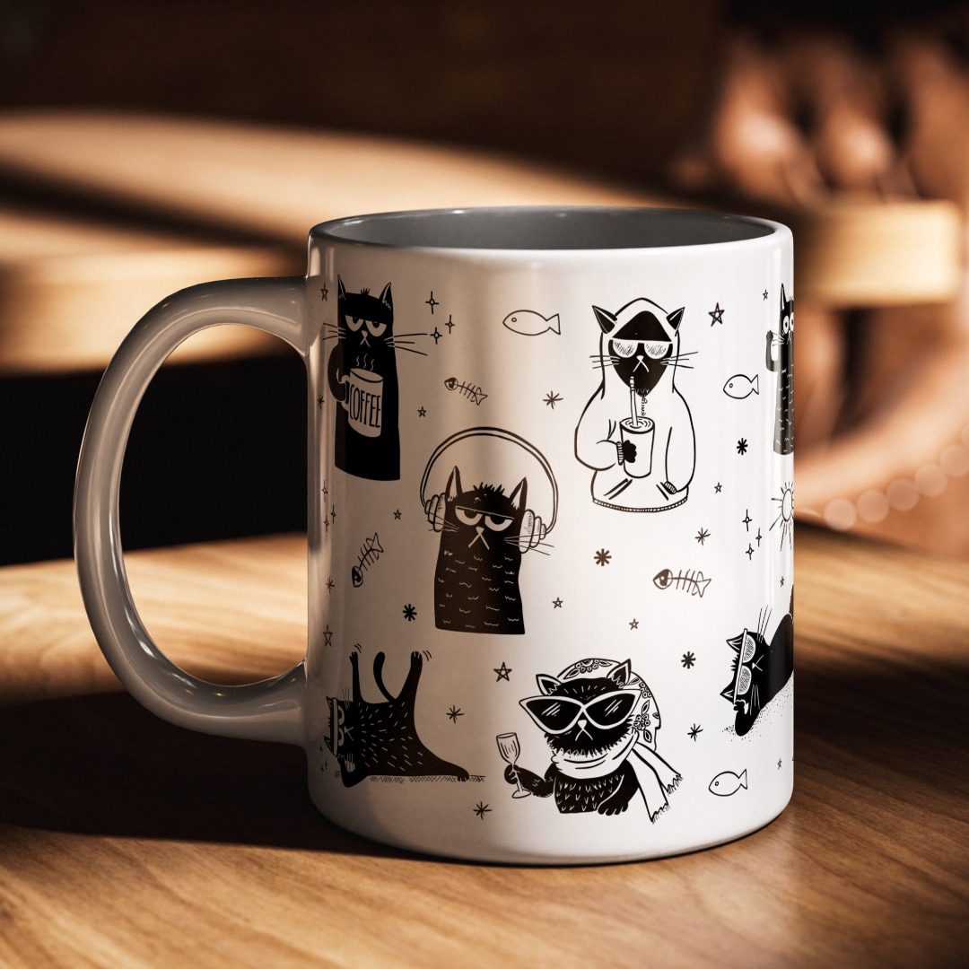 Arte Caneca - Gatinhos Pretos