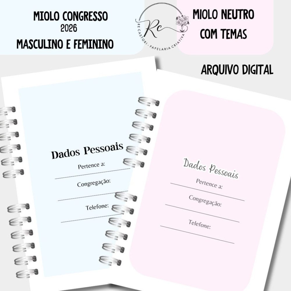 Miolo Neutro Congresso 2026 - Feminino E Masculino - Com Tema