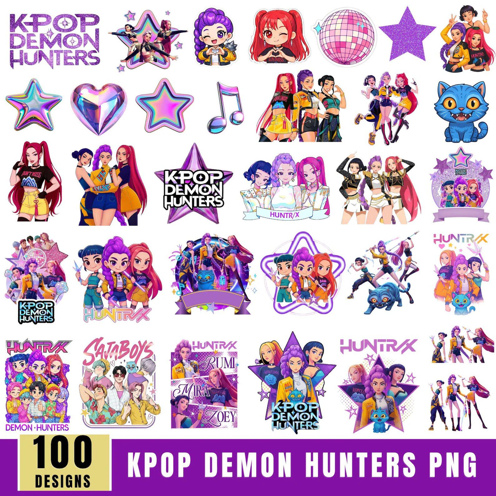 Mais de 100 imagens PNG e SVG de Huntrix, Caçadoras de Demônios do K-pop.