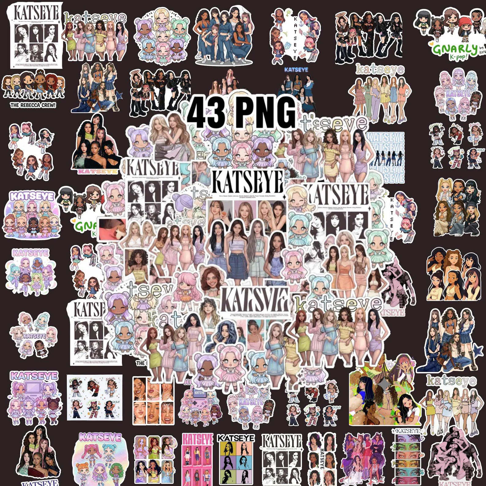 Pacote de PNGs Katseye Kpop, 43 designs de fanart.