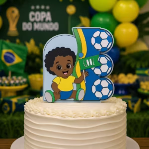 Topo de Bolo - Torcedor Menino Cacheado