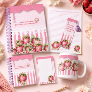 Combo Caderno Morango Do Amor