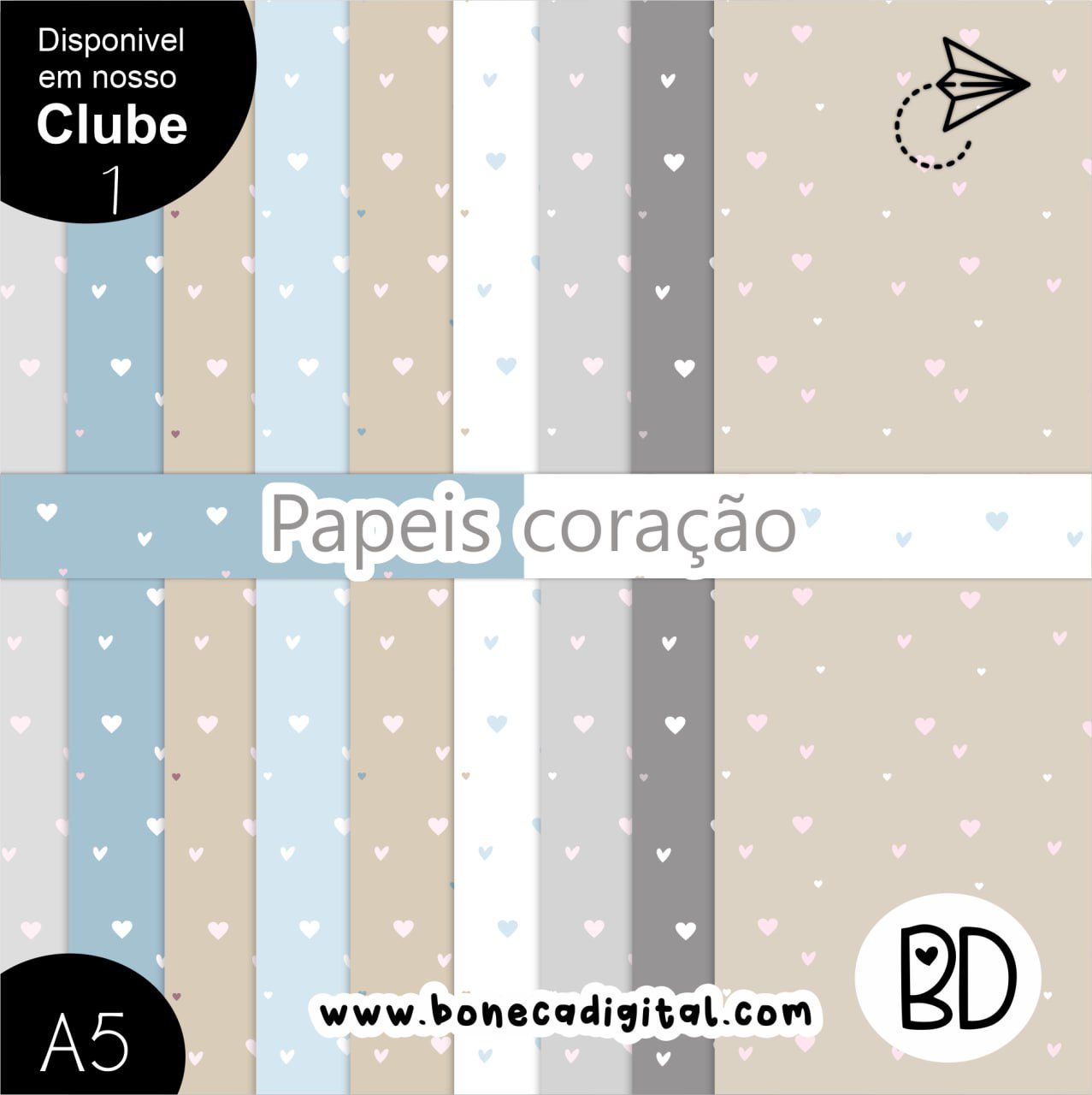 Papeis Love Coração Paleta Azul