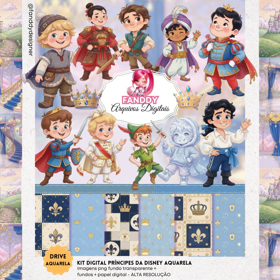 Kit Digital - Príncipes Da Disney Aquarela