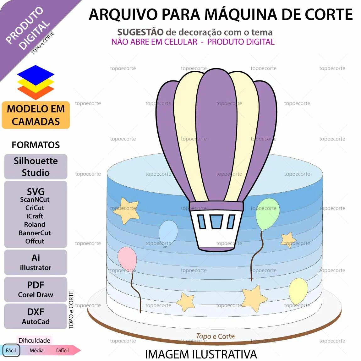 Topo De Bolo Balão De Ar Quente