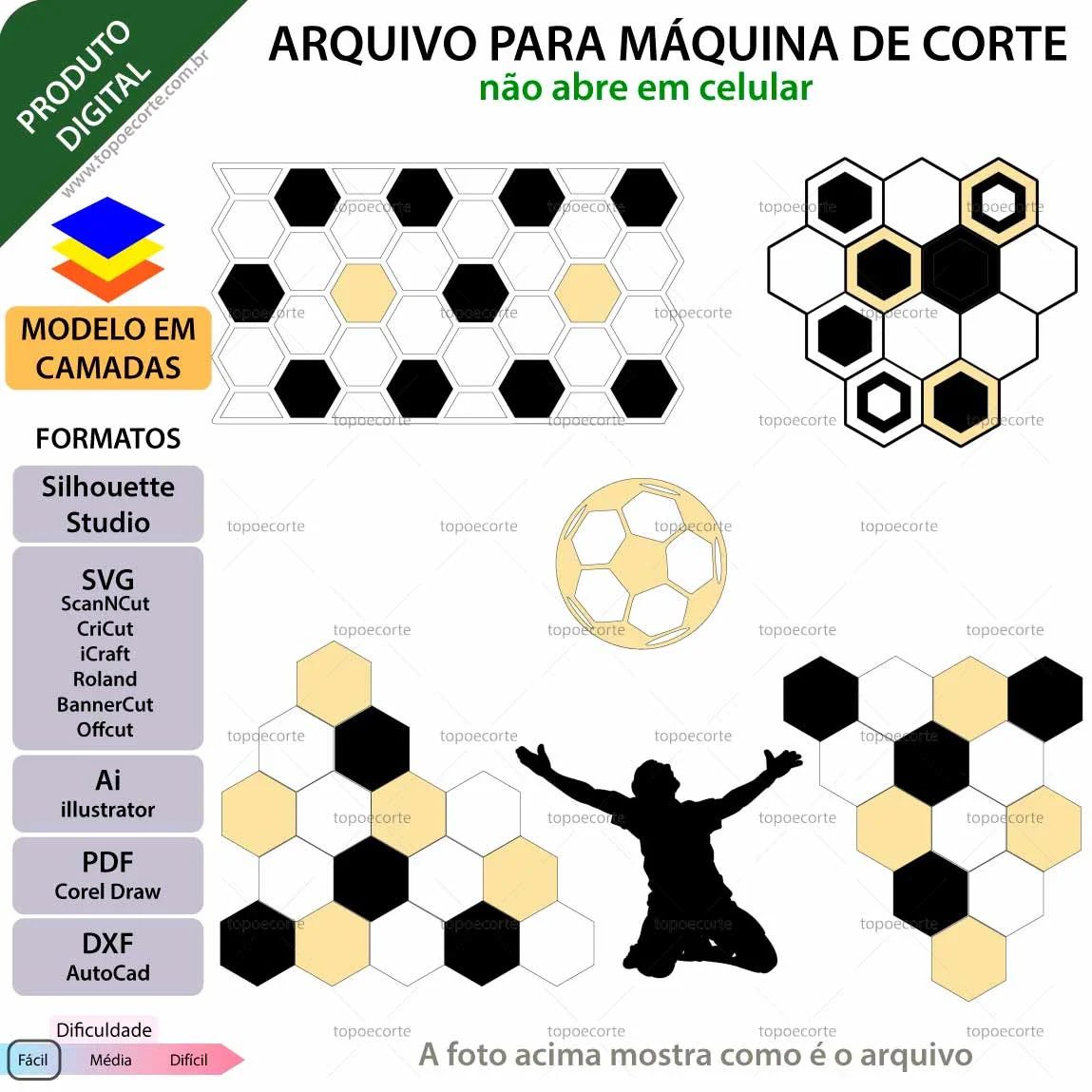 Topo De Bolo Hexágonos Futebol